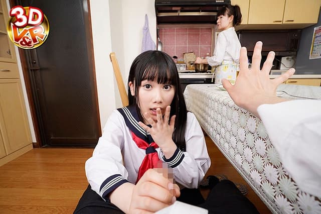 【VR】【2作品収録お買い得版】ニーハイ制服姿の妹が見せつける絶対領域にフル勃起！「お兄ちゃんエッチしよ…」コッソリ囁かれ超危険！1m以内にいる母に隠れてイチャイチャベロキス/ニーハイ脚コキ/濃厚フェラ！禁断の近親相姦生中出しSEX！… サンプル画像 6